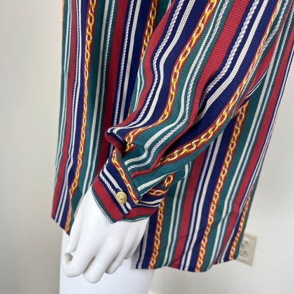Vintage Vanranda Women Size S Silk Striped Tunic Blouse Button Up Retro Office - Picture 8 of 14